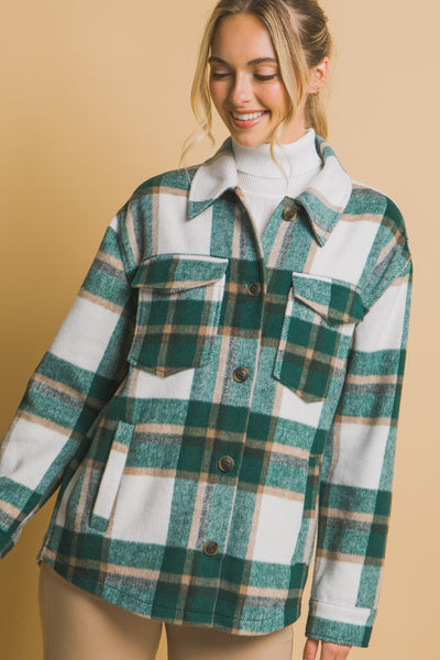 Plaid Button Up Shacket in Green Southern Soul Collectives