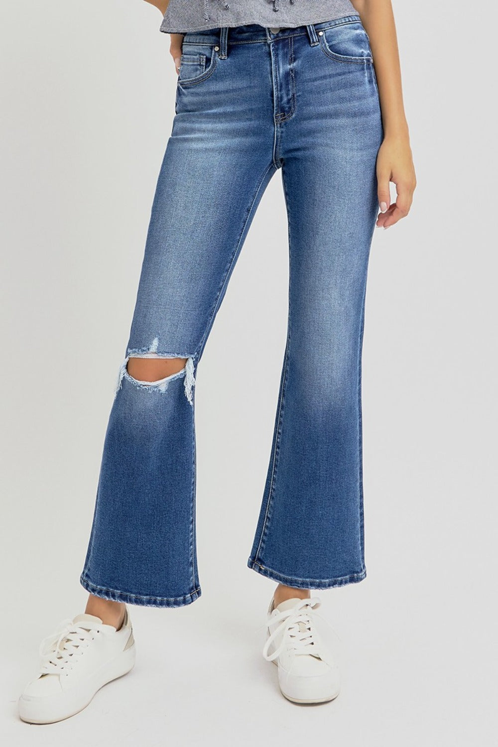 RISEN Distressed High Rise Crop Flare Jeans Southern Soul Collectives