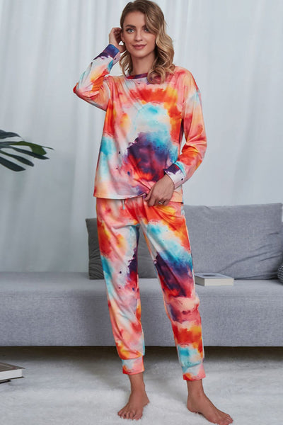 Tie-Dye Crewneck Long Sleeve Top and Drawstring Waist Joggers Lounge Set in Multiple Colors Southern Soul Collectives
