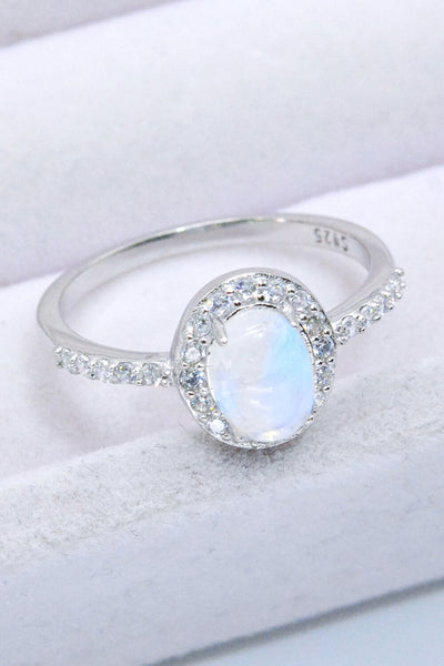 925 Sterling Silver Natural Moonstone Halo Ring Southern Soul Collectives