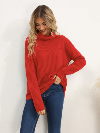 Slit Turtleneck Dropped Shoulder Sweater Southern Soul Collectives