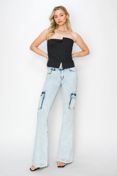 RISEN Full Size High Rise Cargo Flare Jeans Southern Soul Collectives