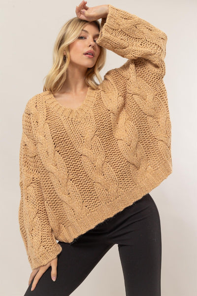 HYFVE Cable Knit V-Neck Sweater Southern Soul Collectives