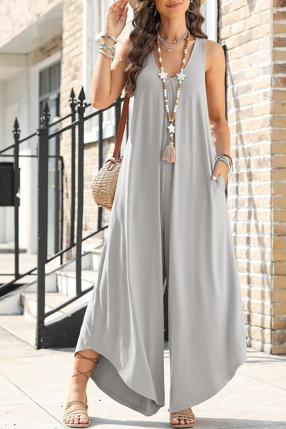 Pocketed Scoop Neck Tulip Hem Wide Leg Jumpsuit in Multiple Colors Southern Soul Collectives
