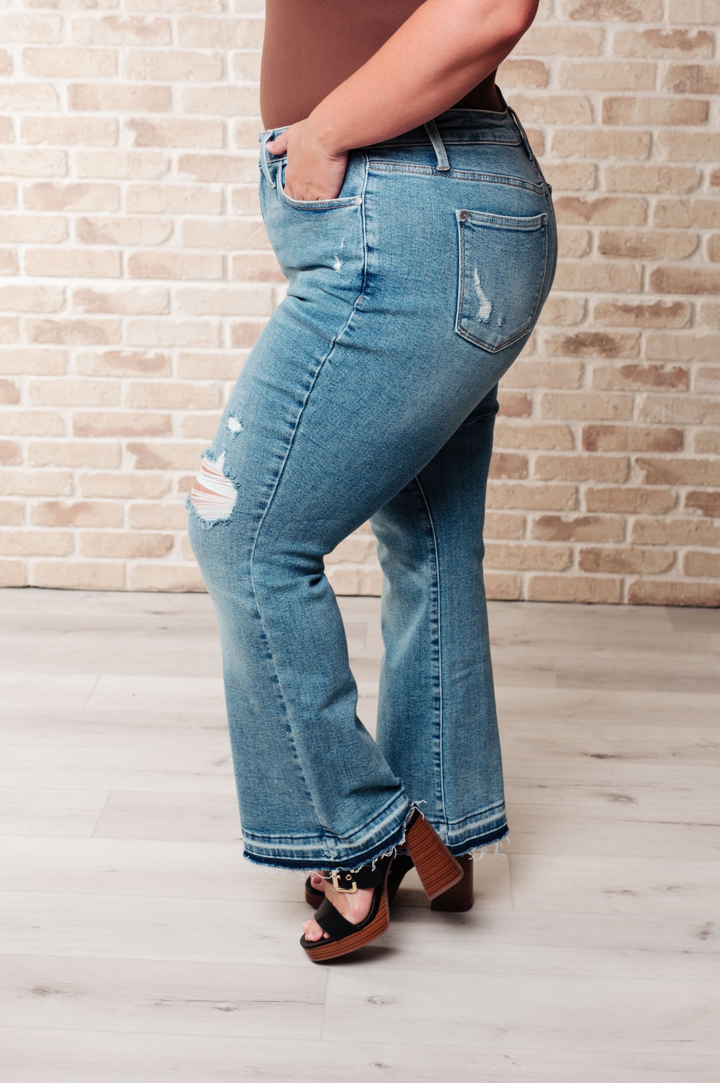 Isla Mid Rise Distressed Released Hem Bootcut Jeans Southern Soul Collectives