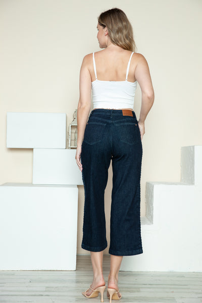 Judy Blue Side Seam Braid Detail Crop Wide Leg Jeans Southern Soul Collectives