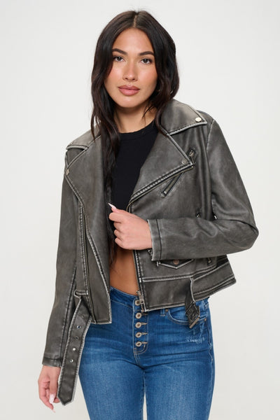 Coalition LA Zip Up Biker Jacket with Belt Southern Soul Collectives