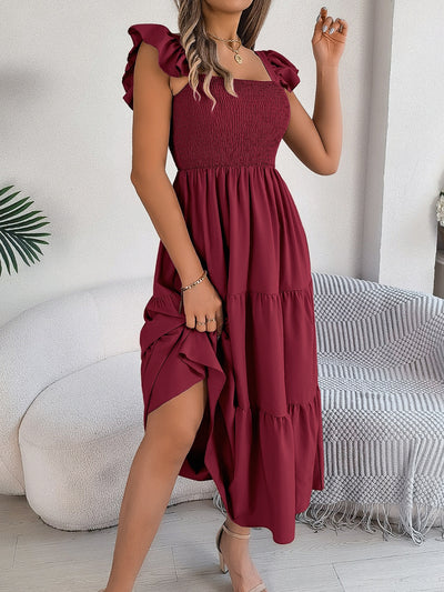 Smocked Square Neck Cap Sleeve Midi Dress Southern Soul Collectives