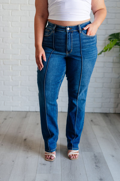 Campbell High Rise Center Seam Detail Straight Jeans Southern Soul Collectives