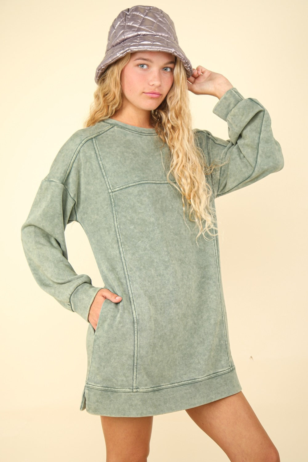 VERY J Mineral Washed Oversized Sweatshirt Mini Dress Southern Soul Collectives