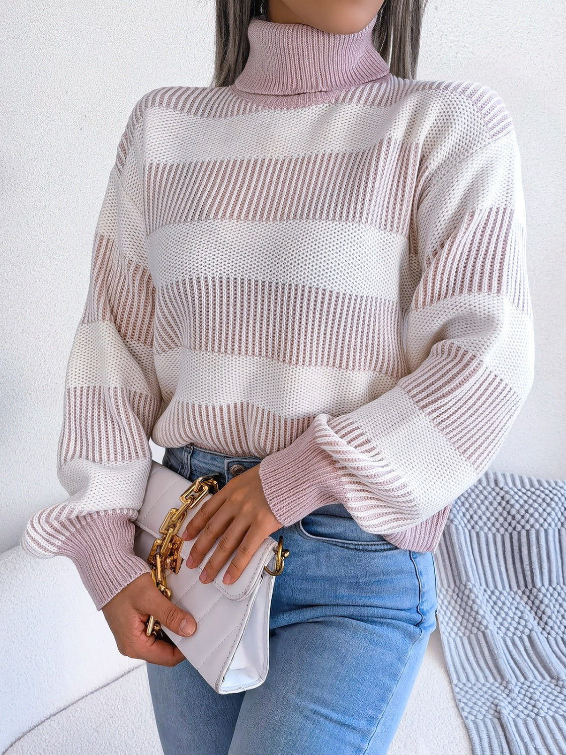 Striped Turtleneck Long Sleeve Sweater Southern Soul Collectives