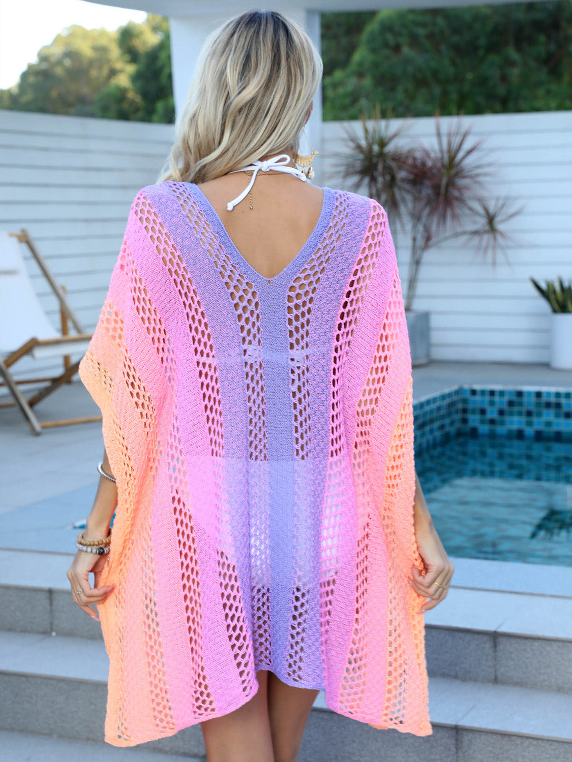 Openwork Contrast V-Neck Cover-Up Southern Soul Collectives