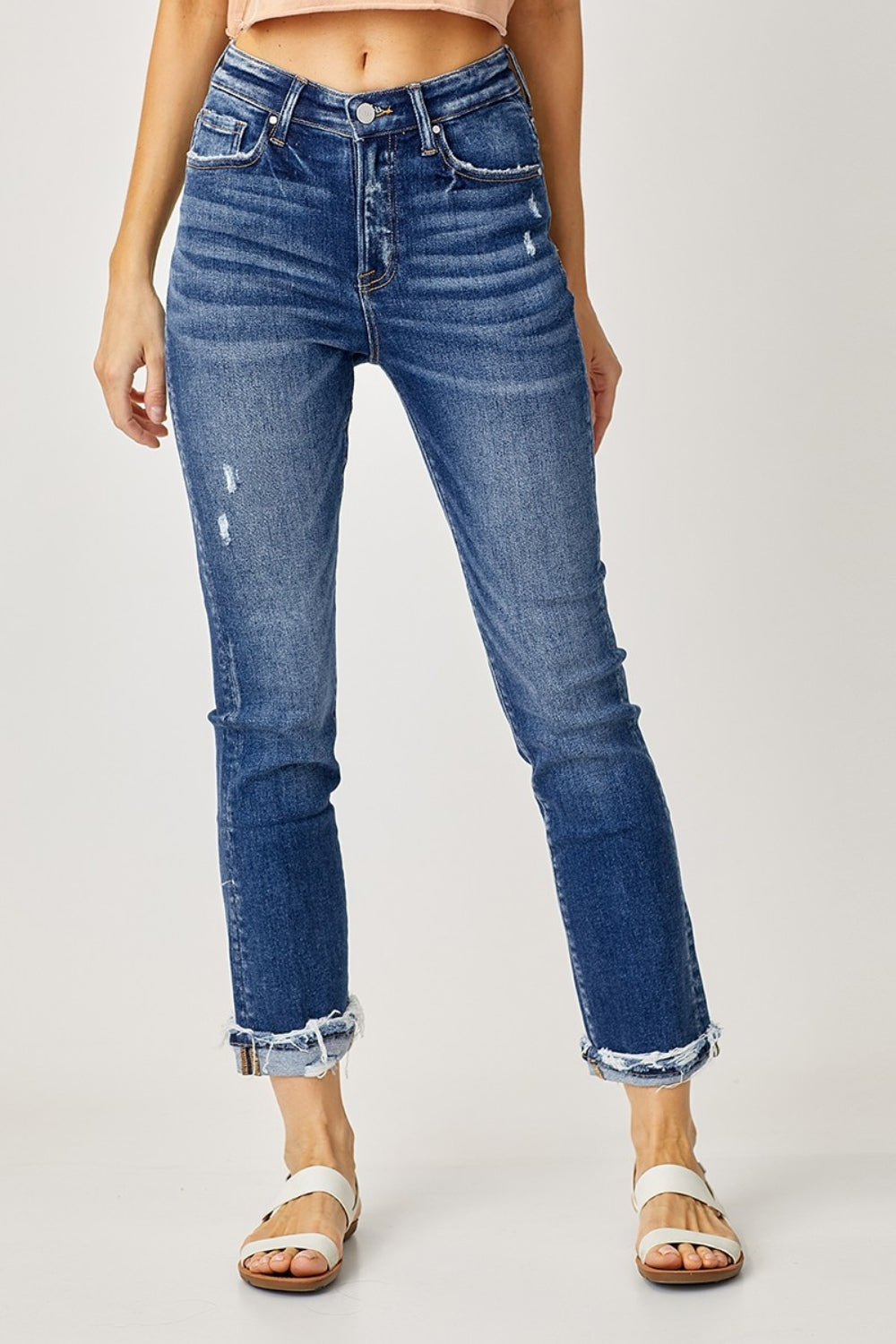 Risen High-Rise Frayed Cuffed Straight Jeans Southern Soul Collectives