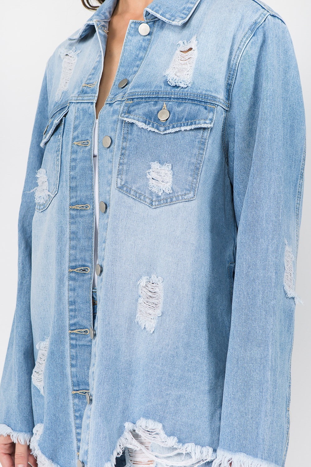 American Bazi Distressed Frayed Hem Denim Jacket Southern Soul Collectives