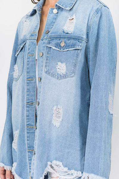 American Bazi Distressed Frayed Hem Denim Jacket Southern Soul Collectives