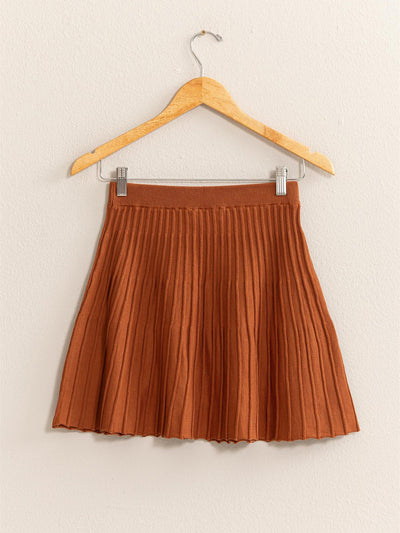 High Waist Knit Pleated Flare Mini Skirt in Brown Southern Soul Collectives