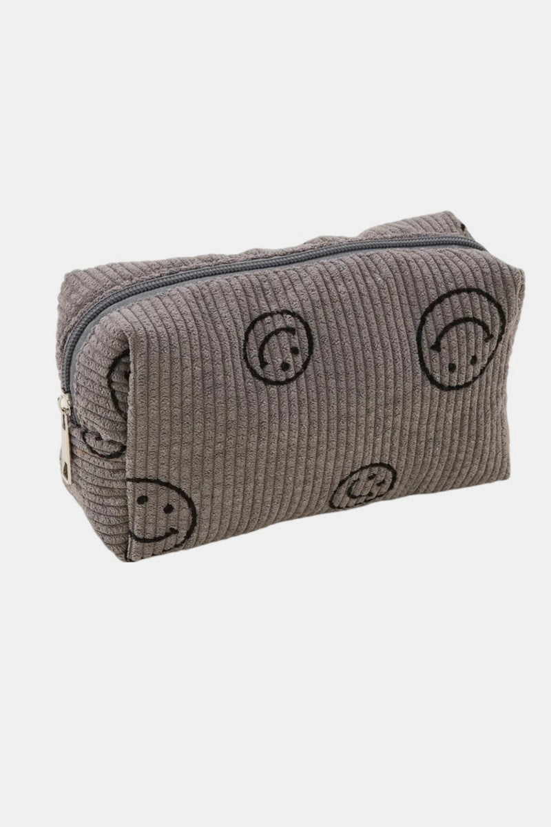 Zenana Smiley Face Corduroy Cosmetic Pouch Makeup Bag in Multiple Colors Southern Soul Collectives