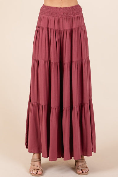 Tier Detail Smocked Elastic Waist Wide Leg Pants in Sienna Magenta Southern Soul Collectives