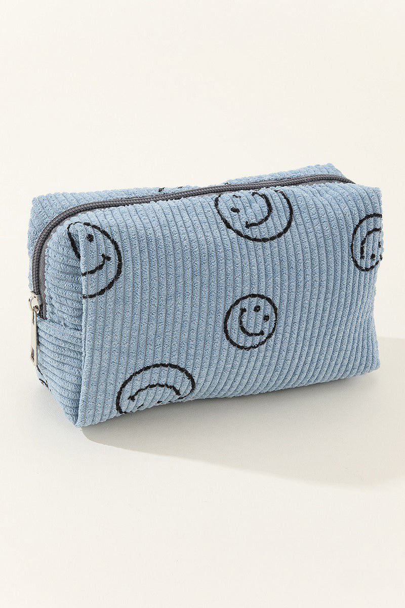 Zenana Smiley Face Corduroy Cosmetic Pouch Makeup Bag in Multiple Colors Southern Soul Collectives