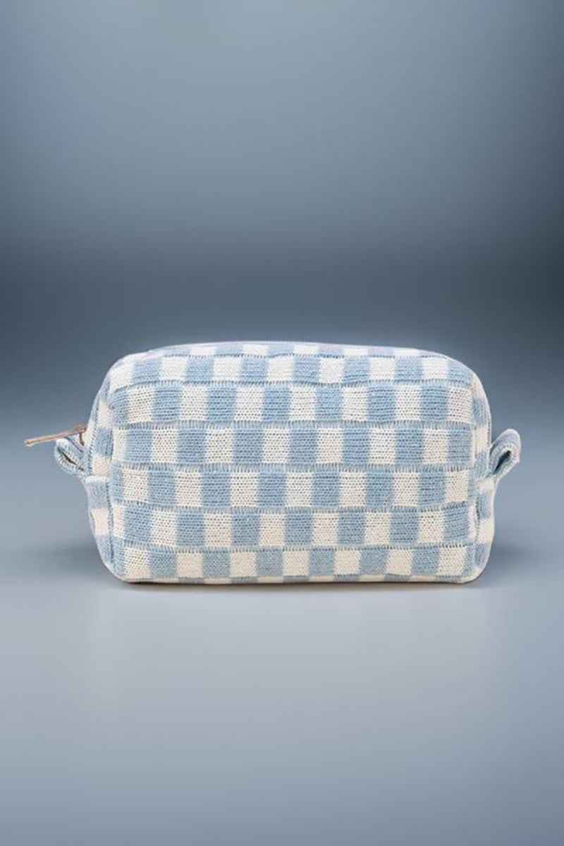 Zenana Checkered Pattern Knitted Cosmetic Pouch Makeup Bag in Multple Colors Southern Soul Collectives