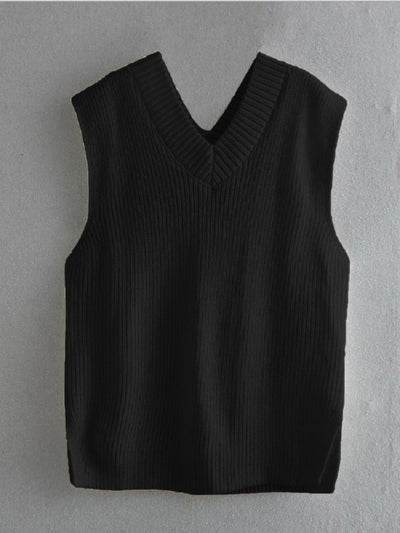 Ribbed V-Neck Sleeveless Sweater Vest Southern Soul Collectives