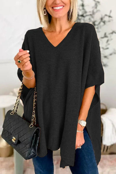 Slit V-Neck Half Sleeve Knit Top Southern Soul Collectives