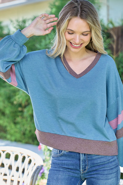 Hailey & Co Color Block V-Neck Cropped sweatshirt Southern Soul Collectives