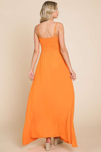 Smocked Bodice Cami Maxi Dress with Pockets in Sunkist Orange Southern Soul Collectives