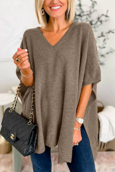 Slit V-Neck Half Sleeve Knit Top Southern Soul Collectives