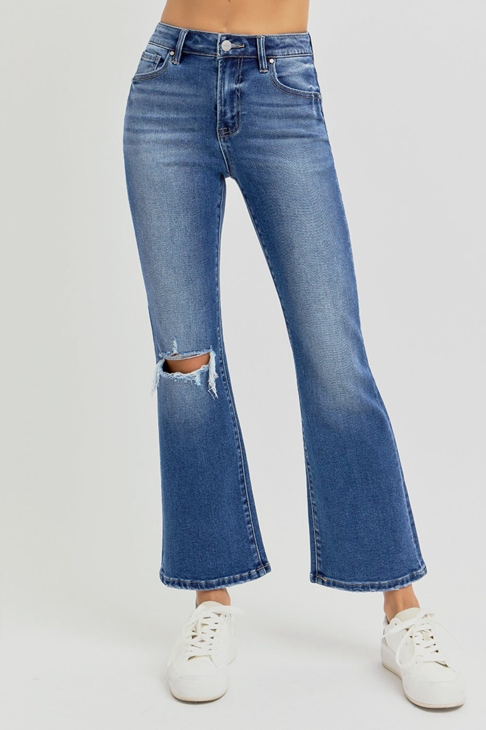 RISEN Distressed High Rise Crop Flare Jeans Southern Soul Collectives