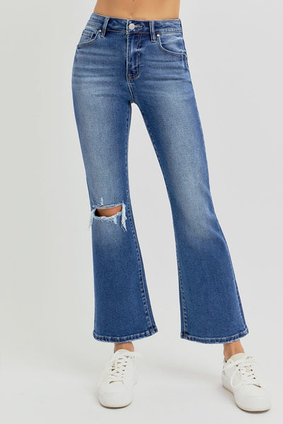 RISEN Distressed High Rise Crop Flare Jeans Southern Soul Collectives