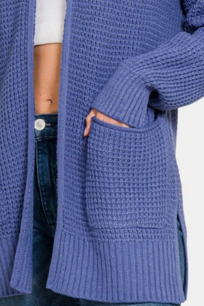 Zenana Waffle Open Front Sweater Cardigan in Marlin Purple Southern Soul Collectives