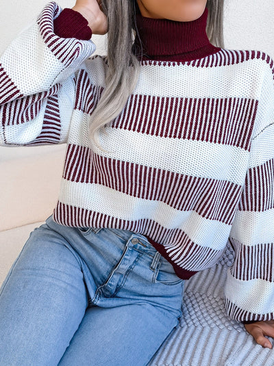 Striped Turtleneck Long Sleeve Sweater Southern Soul Collectives