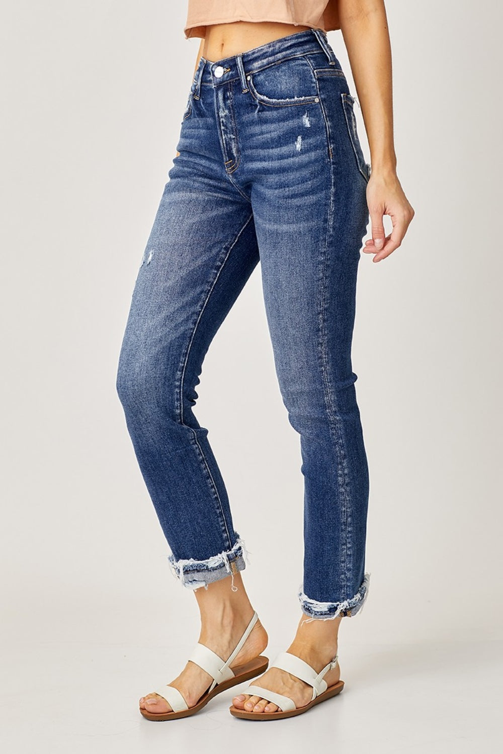 Risen High-Rise Frayed Cuffed Straight Jeans Southern Soul Collectives