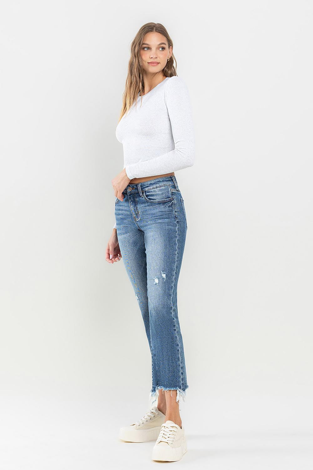 Lovervet Mid Rise Frayed Hem Jeans Southern Soul Collectives