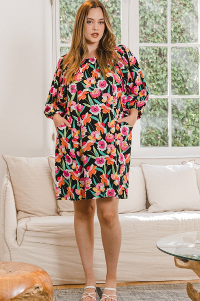 Floral Puff Sleeve Shift Mini Dress with Pockets Southern Soul Collectives