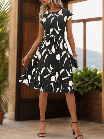 Perfectly Tied Pleated Cap Sleeve Dress in Multiple Prints Southern Soul Collectives