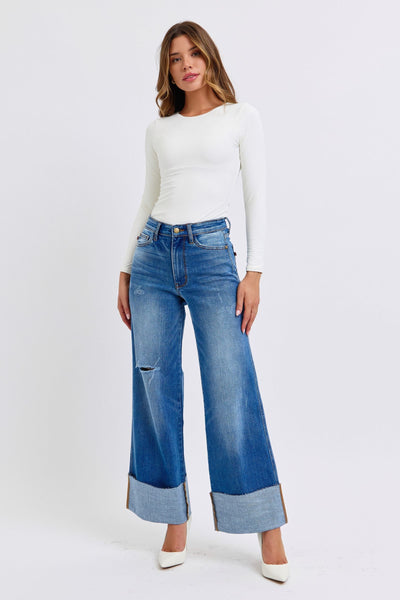 Judy Blue Distressed High Waist Wide Leg Jeans Southern Soul Collectives