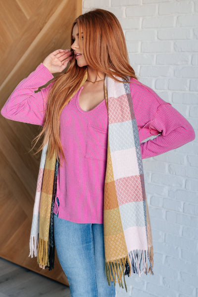 Keep Me Cozy Checkered Fringe Scarf in Pine and Petals Southern Soul Collectives