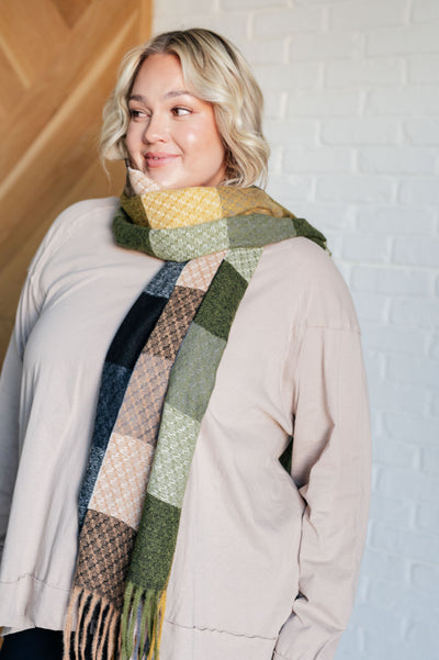 Keep Me Cozy Checkered Fringe Scarf in Woodland Shades Southern Soul Collectives