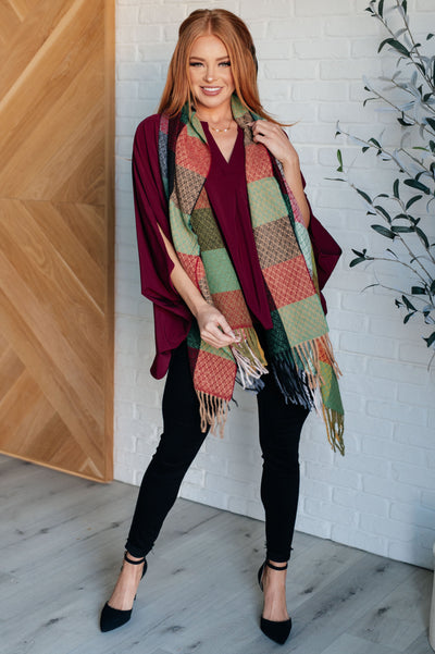 Keep Me Cozy Checkered Fringe Scarf in Berry Southern Soul Collectives