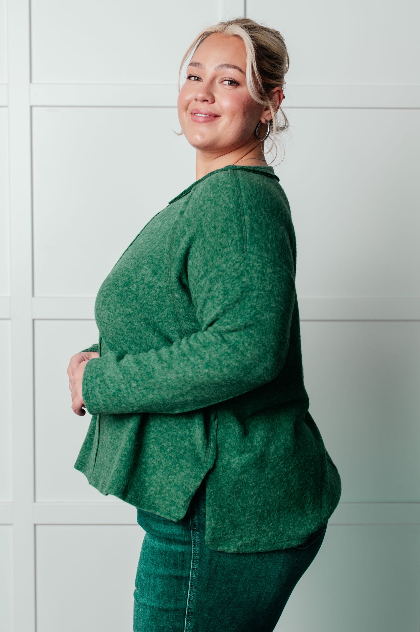 Simple Silhouette Brushed Hacci Sweater in Dark Green Southern Soul Collectives