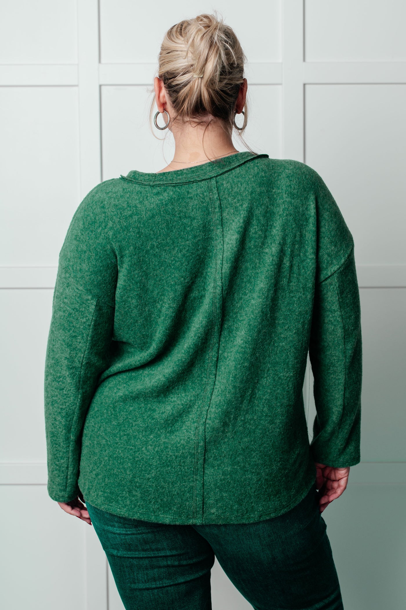 Simple Silhouette Brushed Hacci Sweater in Dark Green Southern Soul Collectives