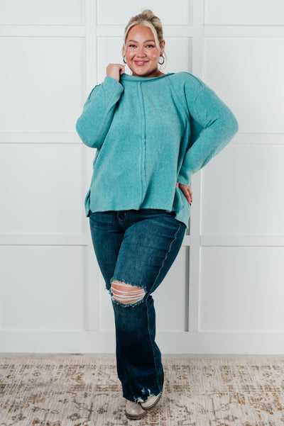 Simple Silhouette Brushed Hacci Sweater in Dusty Teal Southern Soul Collectives