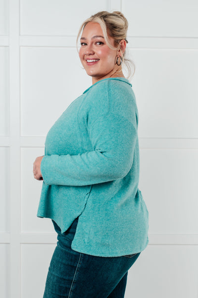 Simple Silhouette Brushed Hacci Sweater in Dusty Teal Southern Soul Collectives