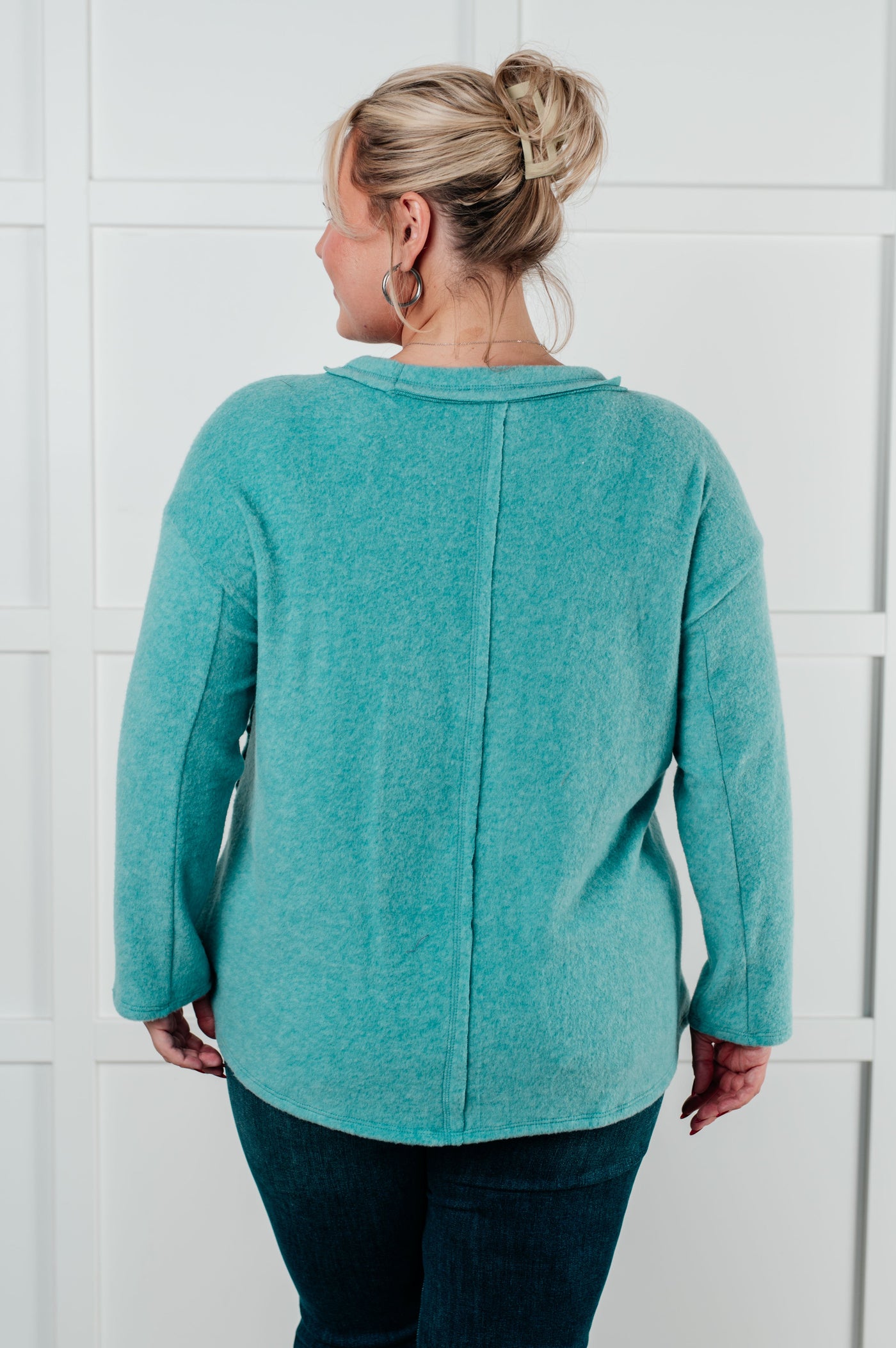 Simple Silhouette Brushed Hacci Sweater in Dusty Teal Southern Soul Collectives