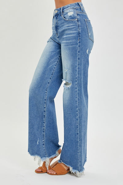 Risen High Rise Frayed Hem Wide Leg Jeans Southern Soul Collectives