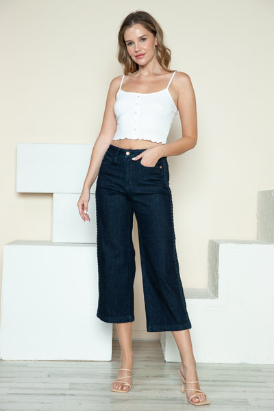 Judy Blue Side Seam Braid Detail Crop Wide Leg Jeans Southern Soul Collectives