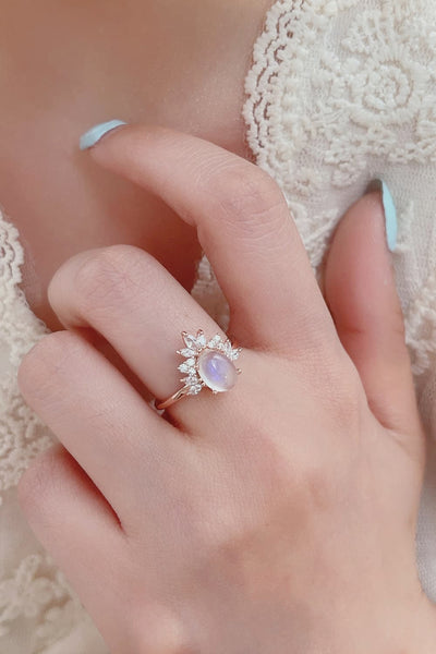 High Quality Natural Moonstone 18K Rose Gold-Plated 925 Sterling Silver Ring Southern Soul Collectives