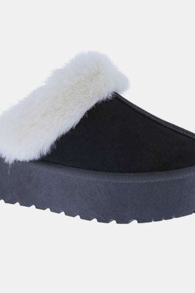 Platform Bottom Fur Trim Snow Slippers in Black Southern Soul Collectives